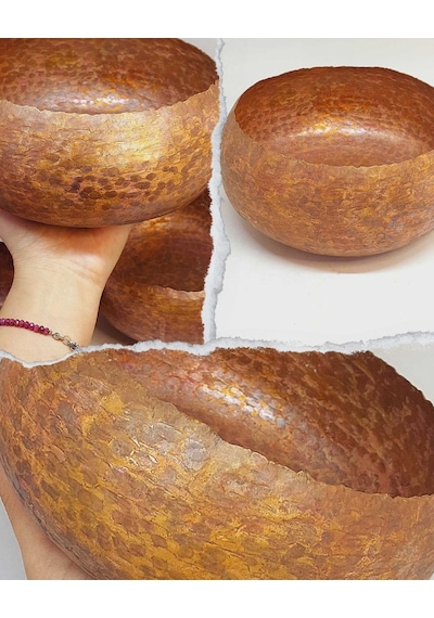 Dekoratif Otantik El Yapımı Bakır Bowl Kase Büyük Boy