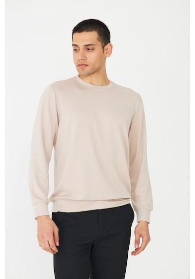 White Stone Bej Basic Bisiklet Yaka Erkek Sweatshirt Taş