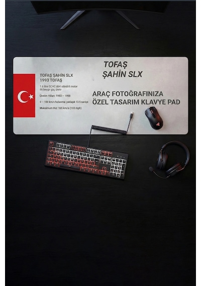 Sonictouch Kişiye İsme Tofaş Şahin Doğan Araca Özel Fotoğraflı Xxl Dikişsiz Gamer Arabalı Klavye Mou Mousepad