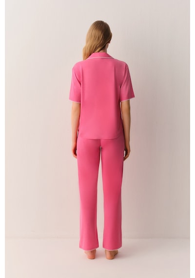 Suwen Hilary Gömlek Yaka Pijama Takımı Sh26628660b880 Pembe Melanj
