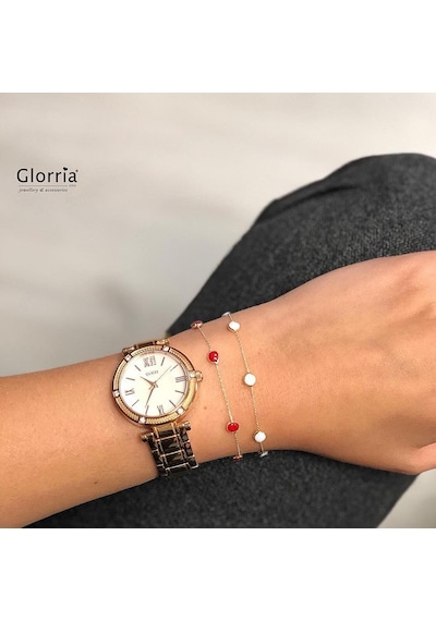 Glorria Glorria Altın Kırmızı Taşlı Bileklik Bronz