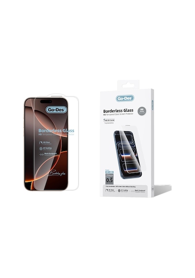 İphone 16 Pro Uyumlu Go Des Borderless Temperli Cam Ekran Koruyucu Şeffaf