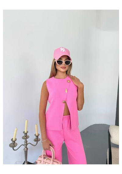 Kechi Woman Gold Aksesuarlı Triko Takım Pembe