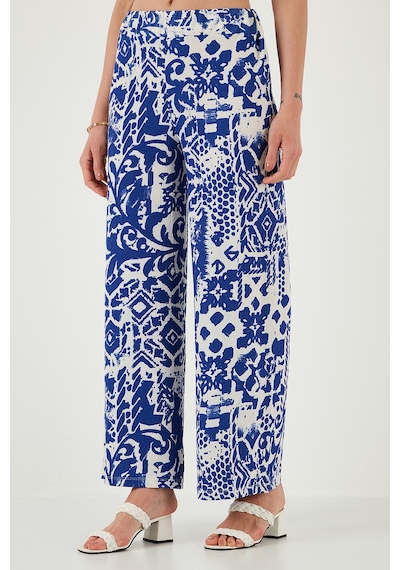 Lela Desenli Standart Fit Yüksek Bel Geniş Paça Bayan Pantolon 5869019 Saks