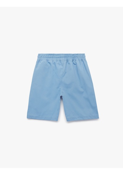 Koton Pamuklu Cepli Beli Bağcıklı Gabardin Şort Mavi 6skb40141tw