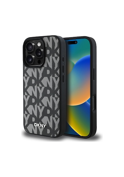 Apple Uyumlu iPhone 16 Pro Max Kılıf Dkny Lisanslı M-safe Şarj Özellikli 3d Yazılı Grid Pattern Kapak Gri