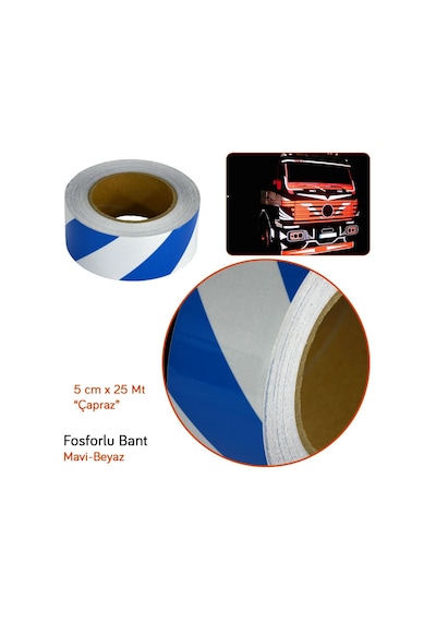 Carub Fosforlu Bant Çapraz 5 Cm X 25 Mt Mavi-Beyaz Br2406002