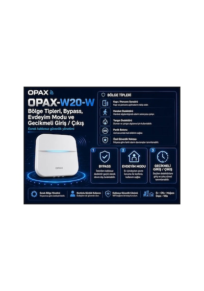 Opax-w20-w Siyah Bgr-09 Kablosuz Sirenli Akülü Wifi Ev Ve İşyeri Alarm Seti
