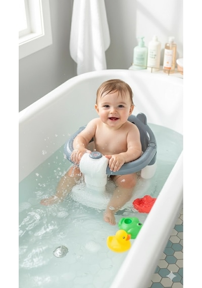 Vavbaby Önden Açılır Bebek Banyo & Bebek Mama Oturağı Gri Gri