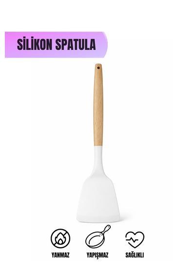 Silikon Spatula Isıya Dayanıklı Yapışmaz Mutfak Spatulası, Tencere Ve Tava Dostu Beyaz