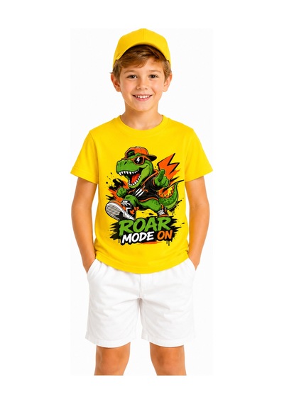 Bayloranzzo Roar Mode On %100 Pamuk Premium Kalite Erkek Çocuk Tişörtü Sarı