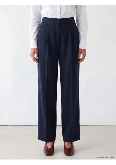 Lcw Modest Lacivert Beli Lastikli Geniş Paça Pileli Kadın Pantolon