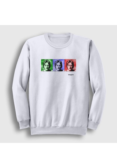 Presmono Unisex Portraits Beatles John Lennon Sweatshirt Beyaz