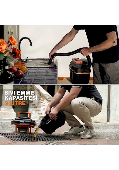 Worx Wx031.9 20volt 200w/16kpa Li-ion Kömürsüz Flexi Esnek Hortumlu Islak/kuru Süpürge & Üfleme Akü Dahil Değildir Fr Wx031.9