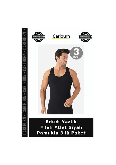 Carlburn Delux Serisi Erkek Yazlık Fileli Atlet Siyah Pamuklu 3'lü Paket Kombin Rahat Günlük Siyah-3 Carlburn Delux Serisi Erkek Yazlık Fileli Atlet Siyah Pamuklu 3'lü Paket Kombin Rahat Günlük Siyah-3