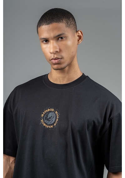 Maraton Sportswear Oversize Erkek Bisiklet Yaka Kısa Kol Basic Siyah T-shirt 23242-siyah