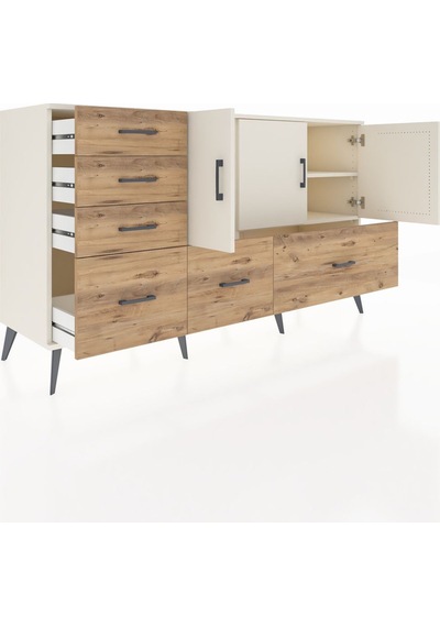 Kronos Konsol 4 Raflı 6 Çekmeceli 3 Kapaklı 176x59x99 Aytaşı-ayta Aytaşı-aytaşı/çam