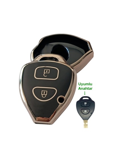 Toyota Corolla Auris Rav4 Hilux Uyumlu Kumanda Anahtar Kılıfı Oto Anahtarlık 2 Tuşlu Siyah Gold