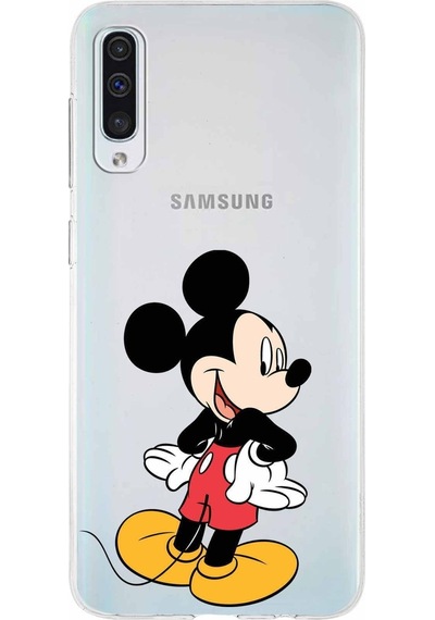 Samsung Galaxy Uyumlu A50s Kapak Mickey Mouse Tasarımlı Şeffaf Silikon Kılıf Şeffaf
