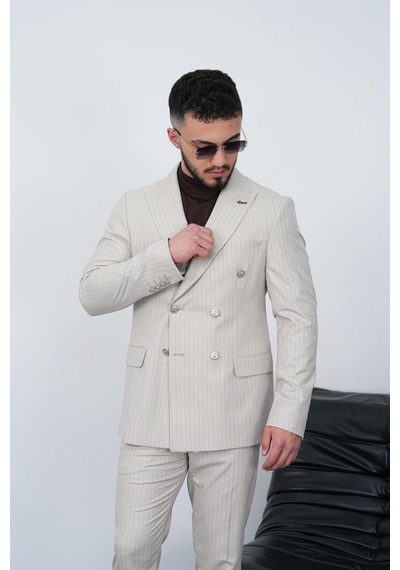 Dupont Classics Dupont Slim Fit Sivri Yaka 6 Drop Çift Yırtmaç Çizgili Viskon Kruvaze Erkek Takım Elbise Krem Dupont Classics Dupont Slim Fit Sivri Yaka 6 Drop Çift Yırtmaç Çizgili Viskon Kruvaze Erkek Takım Elbise Krem