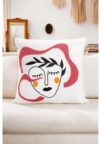 Asdiva Bohem 45x45 Özel Tasarım Punch Panç Süzene Desen Dekoratif Kırlent Kılıfı Modern Beyaz 52 Diğer