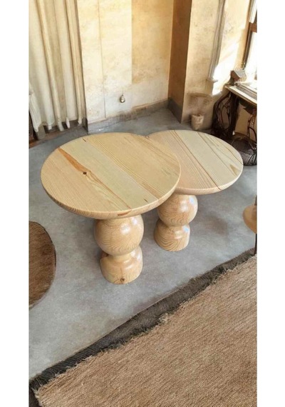 Modern Masif Ahşap Yan Sehpa 2 Li Naturel Renk Doğal Zigon Sehpa Takımı - Wooden Side Table Naturel