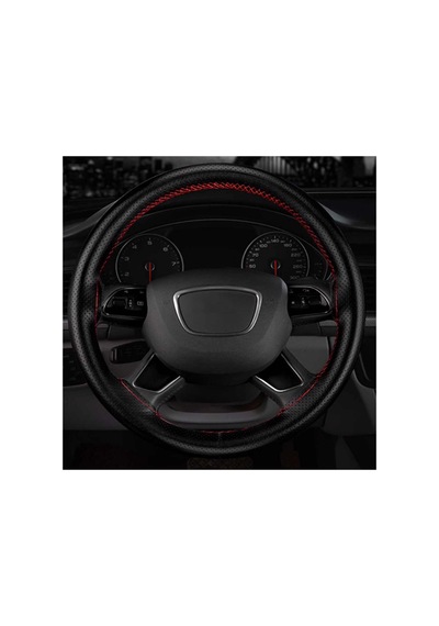 Opel Astra J 2010 Sonrası Deri Direksiyon Kılıfı Dikmeli Noktalı Kırmızı Dikişli Siyah