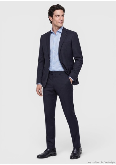 Ramsey Lacivert Düz Modern Fit Yün Karışımlı Takım Elbise