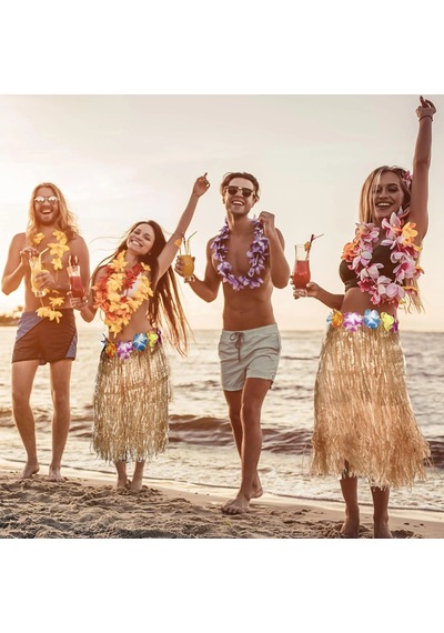Hawaii Tarzı Hula Eteği 60 Cm Hasır Naturel Etek Bx40 Açık Gri