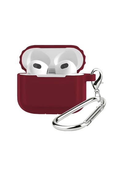 Tr Airpods 3 Uyumlu Rubber Silicone Case Kancalı Yumuşak Silikon Kılıf Airpods 3 Uyumlu Kulaklık Kılıfı Bordo