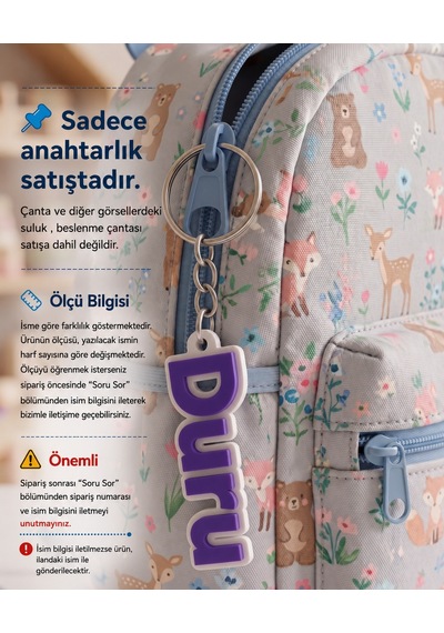 Kişiye Özel İsimli Çocuk Çanta Aksesuarı Anahtarlık - Pla Sağlıklı Plastik Mor