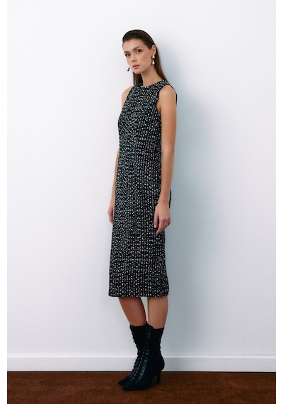 Sateen Kolsuz Tüvit Kalem Elbise - Siyah-135068 Siyah