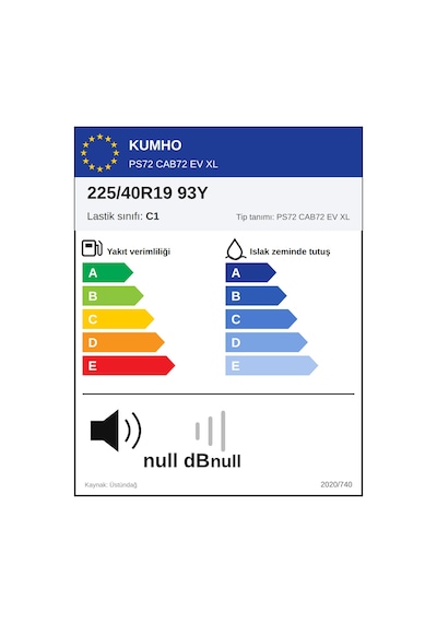 Kumho 225/40 R19 93Y XL Ps72 Ev Yaz Lastiği 2026