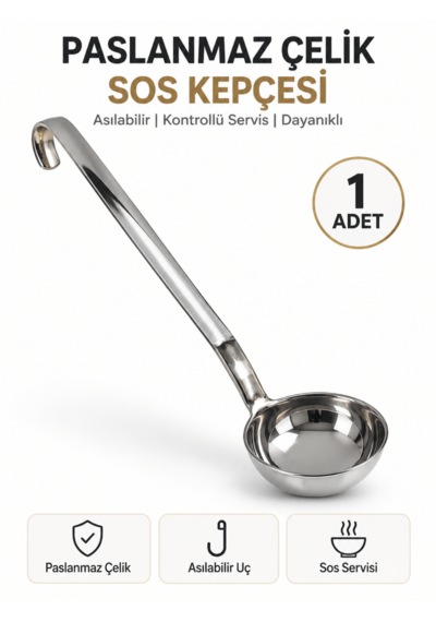 Endüstriyel Sos Kepçesi Paslanmaz Çelik Uzun Saplı Asılabilir Sıvı Dökme Servis Kepçesi Lokanta Restoran