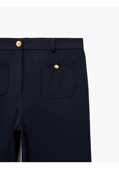 Koton Yüksek Bel Metal Düğme Aksesuarlı Cepli Regular Fit Geniş Paça Pantolon Lacivert 7wak40012uw