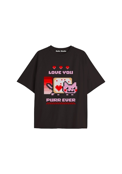 Kalic Studio Nyan Nyan Cat Oversize Unisex T-shirt Siyah Gri