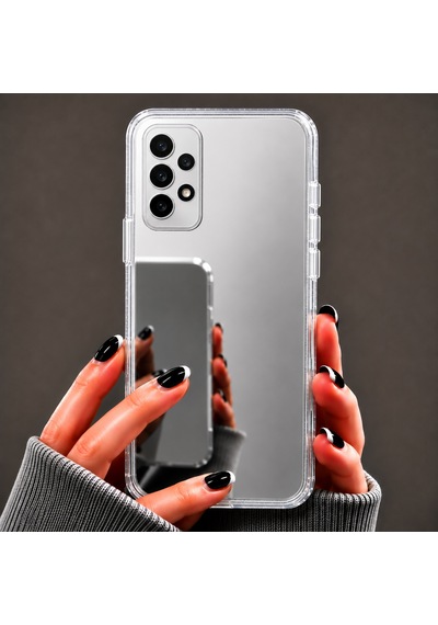 Ennar Samsung Galaxy A72 Uyumlu Aynalı Kılıf Mirror Glass Kamera Korumalı Gün Boyu Makyaj Kontrolü Şeffaf