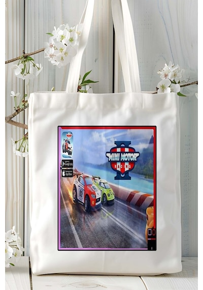 Art Hediye Mini Motorracing Mobil Oyun Baskılı Bez Çanta Omuz Çantası Çift Tafaflı Baskı Kişiye Özel 1 Çok Renkli