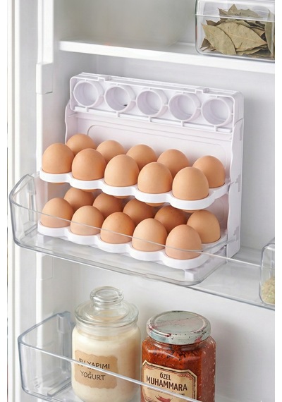 3 Katlı Yumurtalık 30 Bölmeli Yumurta Kutusu Buzdolabı Organizer Kutu Beyaz