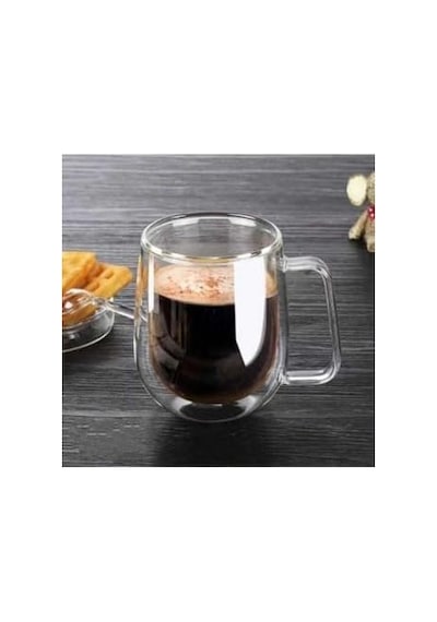 2 Adet 250 Ml Çift Cidarlı Isı Yalıtımlı Kulplu Cam Şeffaf Kupa Mıt1009 Aeropress