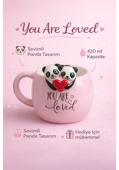 Panda Figürlü Kupa Bardak Sevimli Tasarım Seramik Mug Hediye Kupa Pembe