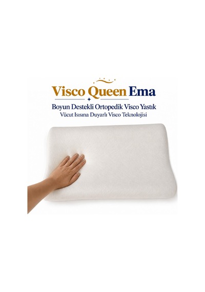 Homedius Visco Queen Ema Boyun Destekli Ortopedik Visco Yastık 55x35x12 Cm 2'li Beyaz