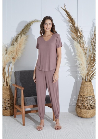 Sevim Kadın Kısa Kol Vizon Pijama Takım C0t1n951 001