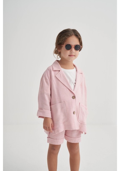 Magu Kız Çocuk Pamuklu Pembe Ceket Ve Şort 2'li Takım Pembe