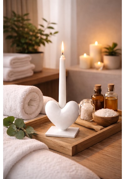 Dekoratif Kalpli Şamdan Romantik Mumluk Beyaz