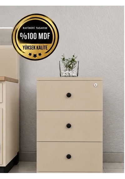 Keson Rafineri Çekmeceli Merkezi Kilit Ofis Dolabı Mdf Krem