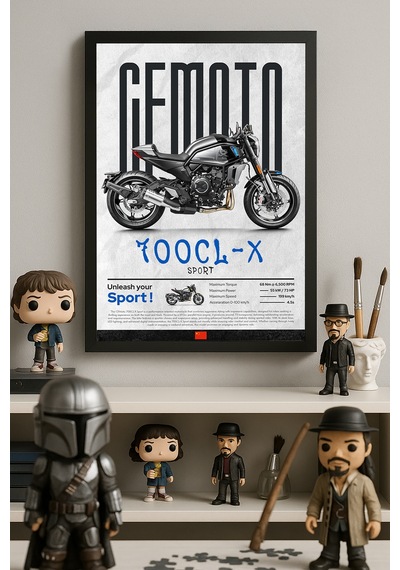 Cfmoto 700 Cl-x Sport Siyah Ahşap Çerçeveli Poster, Dekoratif Motosiklet Duvar Tablosu