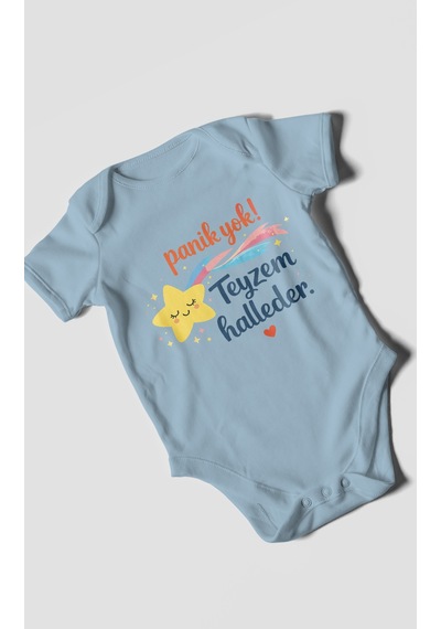Morivokids Panik Yok Teyzem Halleder Kısa Kollu Bebek Body %100 Pamuk Bebe Mavisi