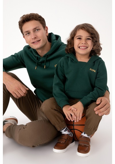 U.S. Polo Assn. Erkek Çocuk Koyu Yeşil Basic Kapüşonlu Sweatshirt 50313808-VR079