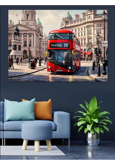 Ahşap Tablo Londra Kırmızı Otobüs Şehir Caddesi